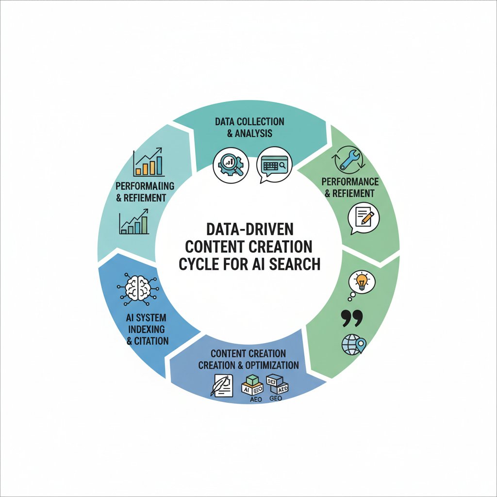 Data-driven content creation cycle for AI SEO, AEO, and GEO