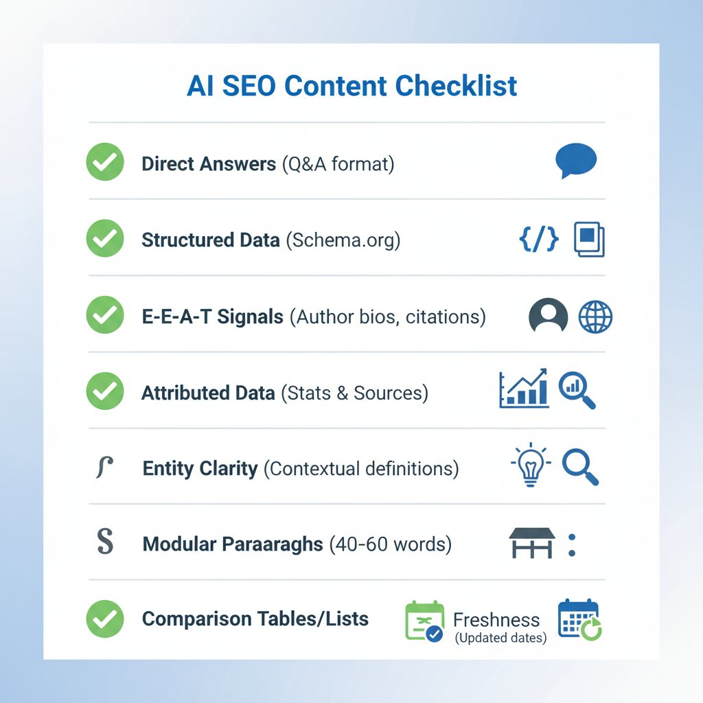AI SEO Content Checklist for optimizing content for AI Overviews and generative search