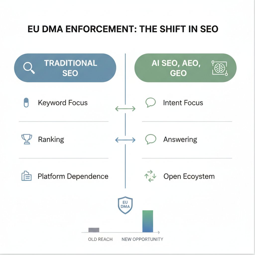 EU’s DMA Enforcement Reshapes AI SEO, AEO, and Local Search Strategies for 2026