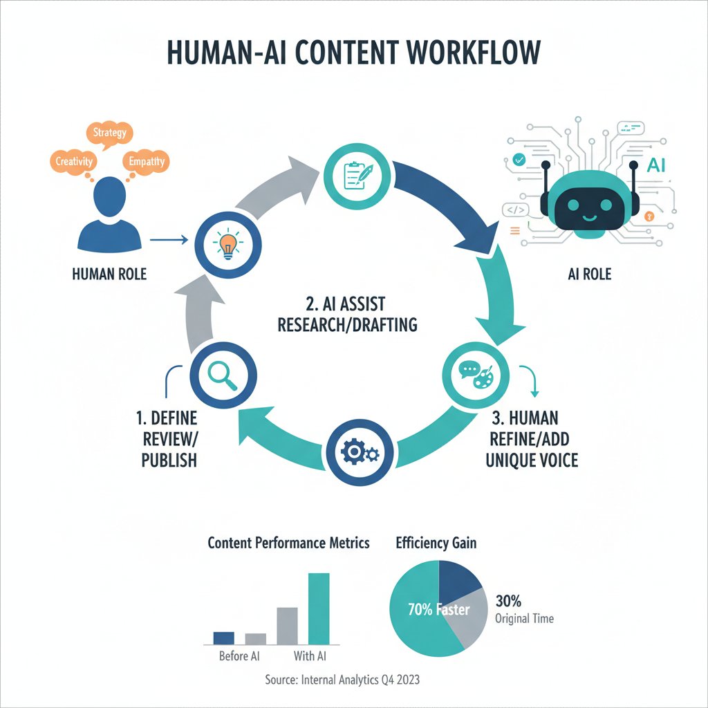 Infographic: Human-AI Content Workflow for AI SEO, AEO, and GEO