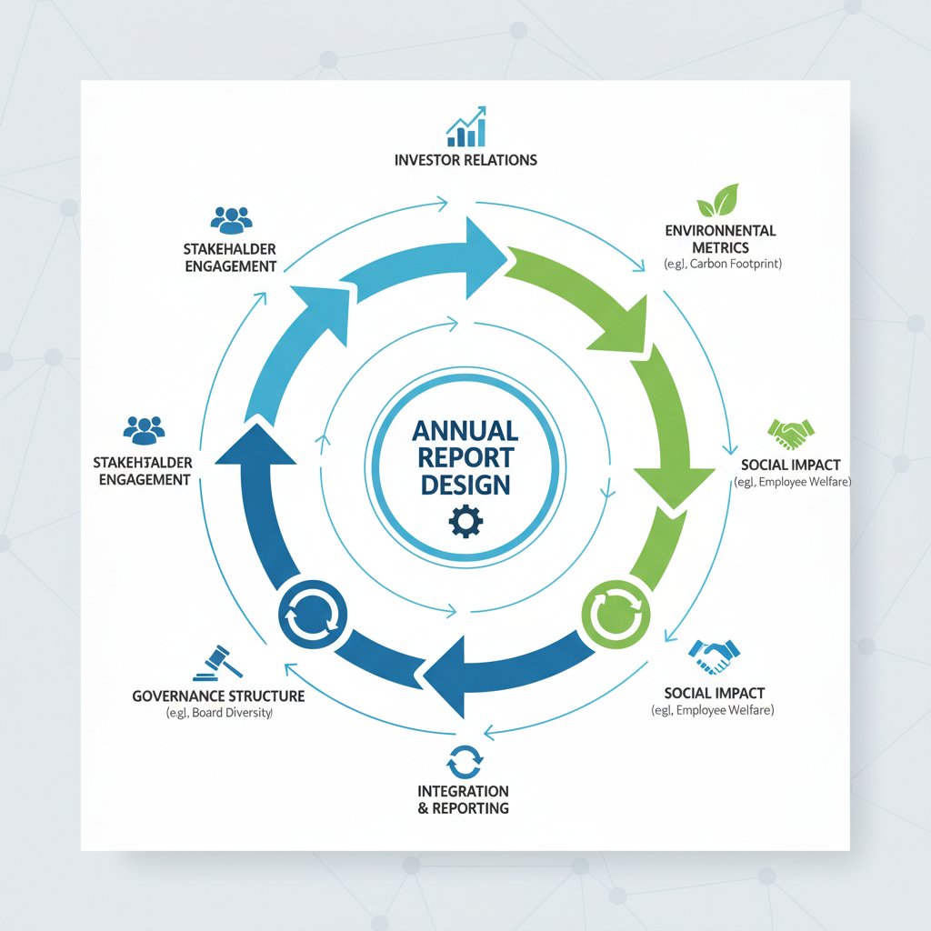 Infographic showing ESG factors integrating into Annual Report Design in Malaysia