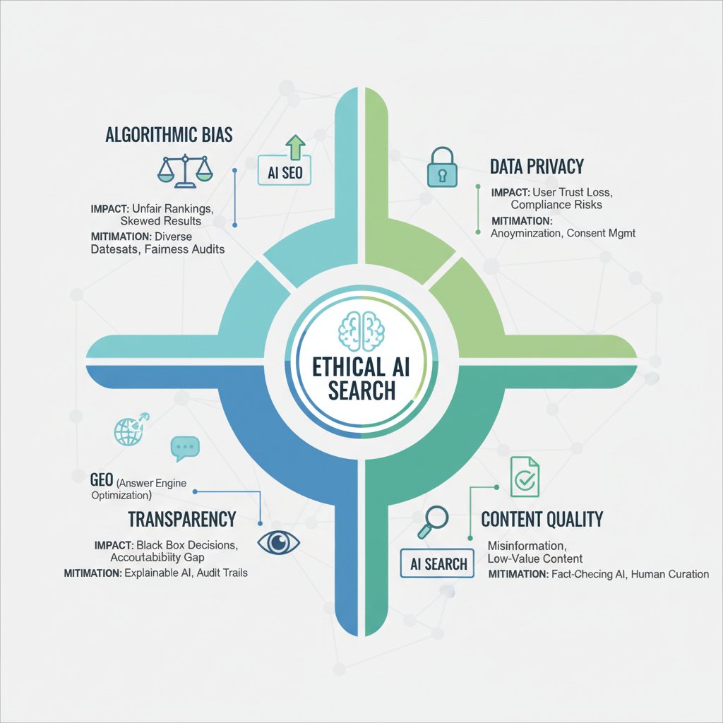 Infographic: Ethical Concerns in AI SEO, AEO, GEO - Algorithmic Bias, Data Privacy, Transparency, Content Quality
