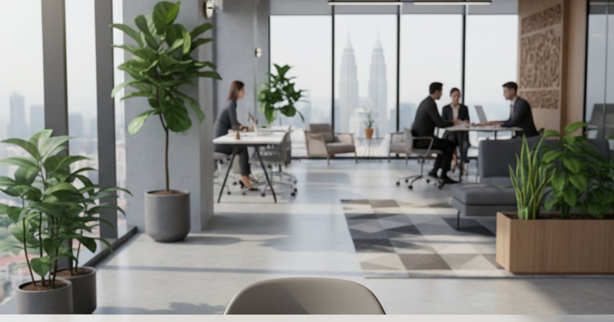Modern office interior with a professionally designed company profile document, highlighting strategic company profile design Malaysia