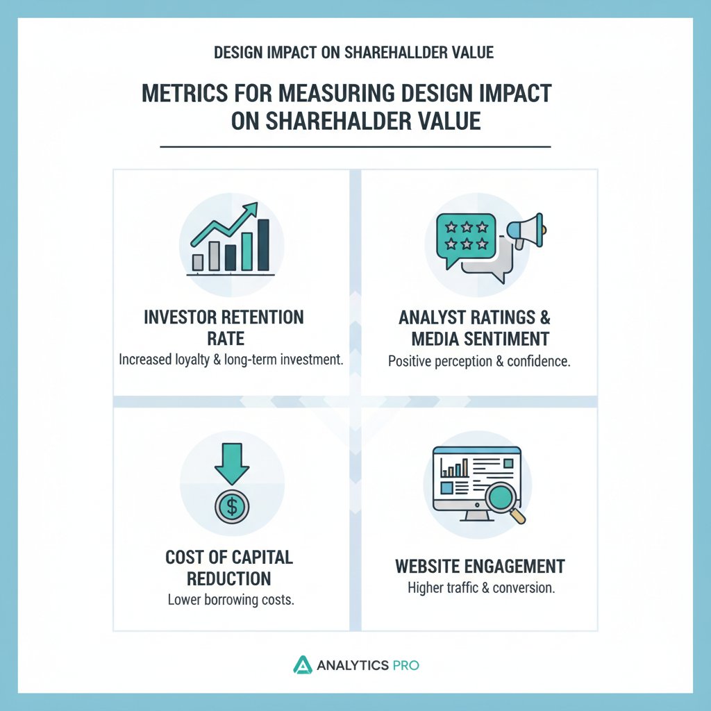 Infographic on metrics for measuring annual report design impact on shareholder value