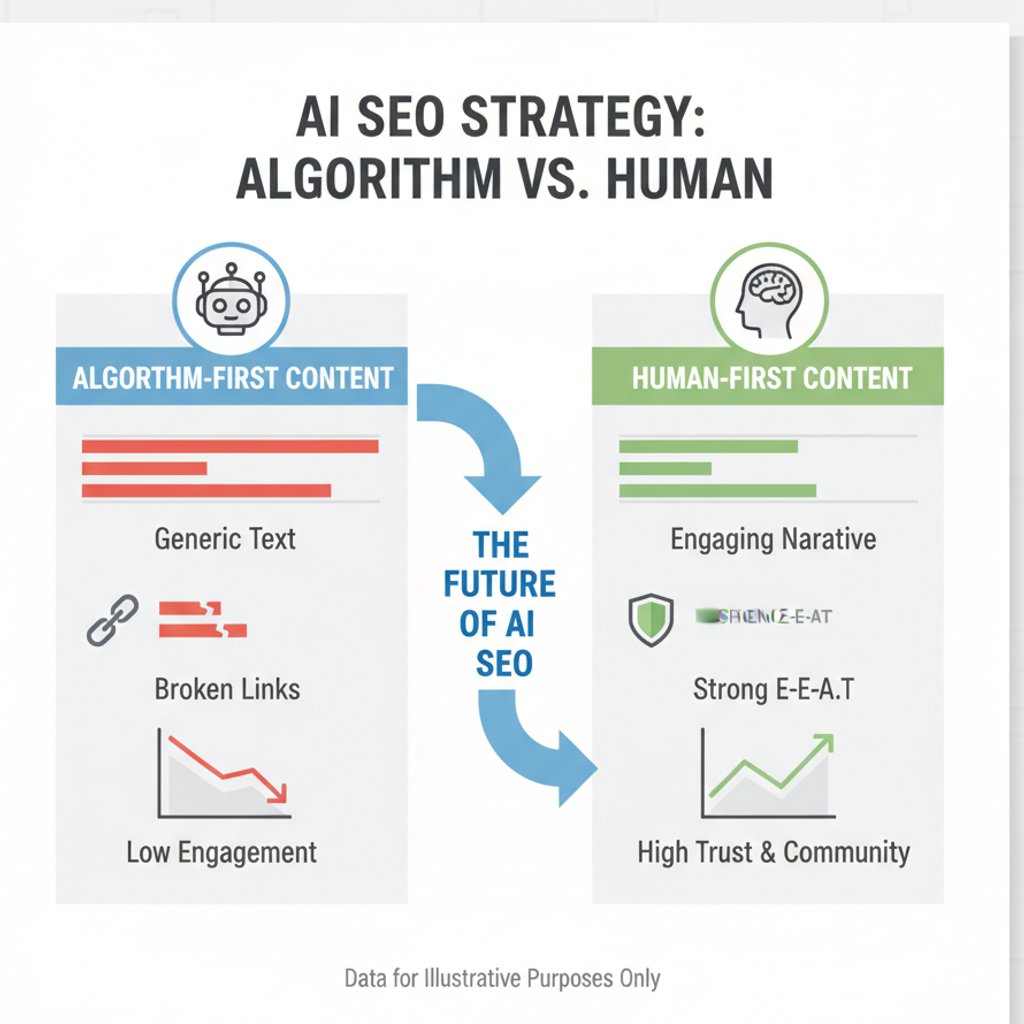 Infographic: Algorithm-First vs. Human-First Content for AI SEO, AEO, and GEO