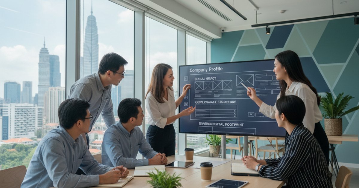 Design agency in KL collaborating on a new ESG-focused company profile design