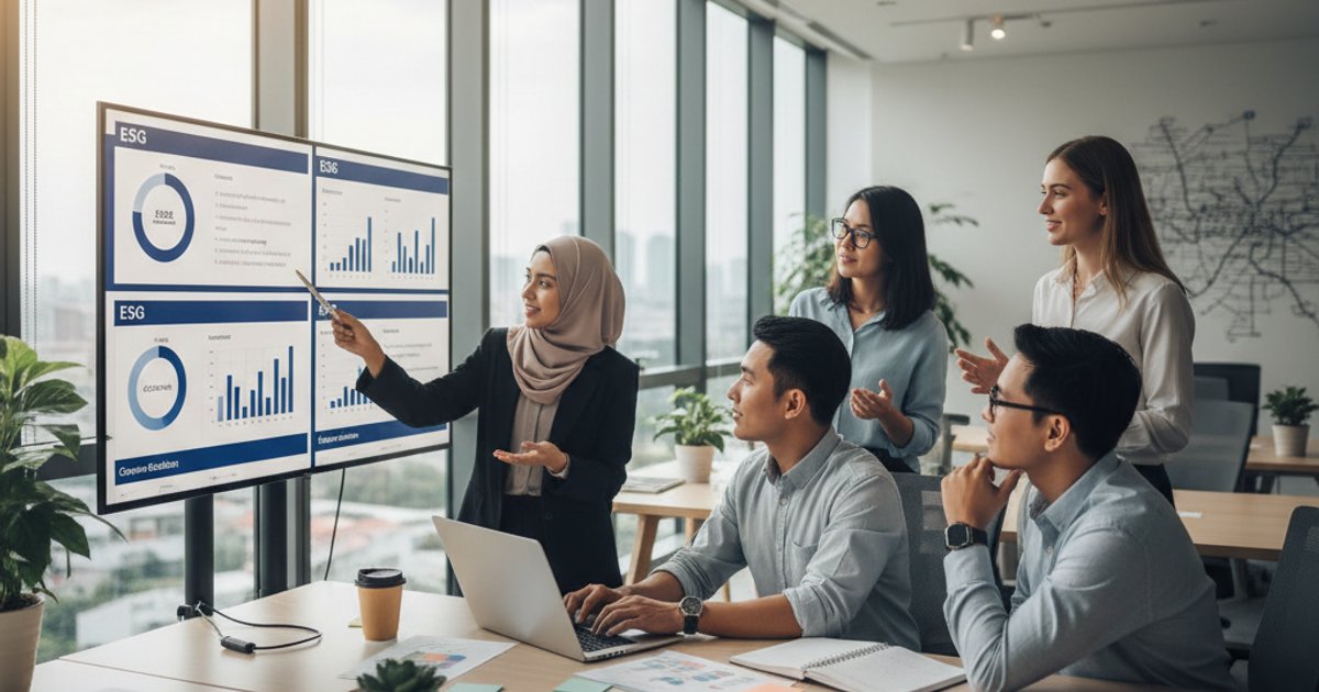 Designers in Kuala Lumpur collaborating on an ESG-focused Company Profile Design