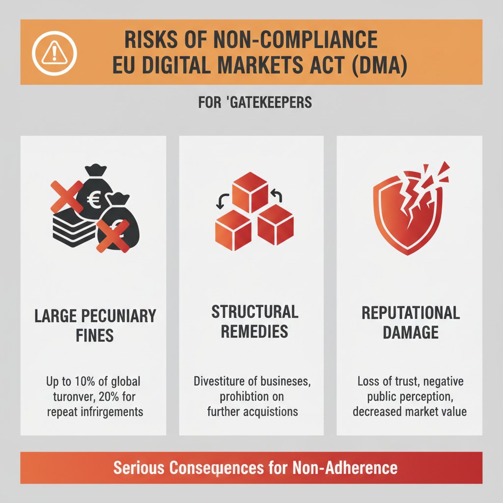 Infographic detailing the severe risks of non-compliance for gatekeepers under the EU Digital Markets Act