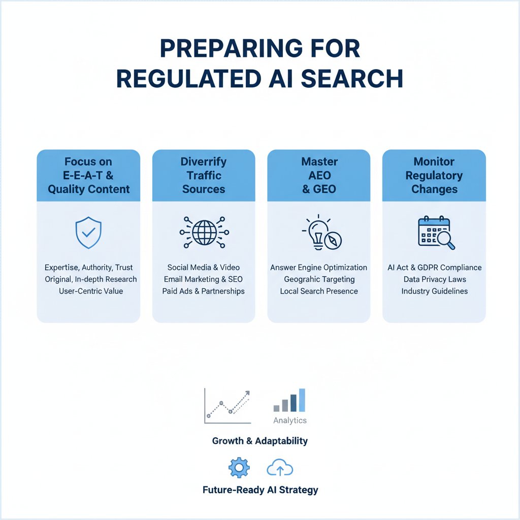 Strategies for Preparing for Regulated AI Search, including AI SEO, AEO, and GEO