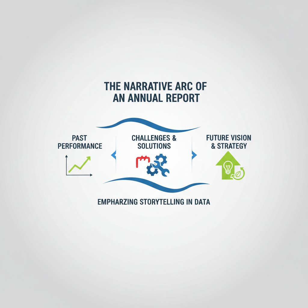 Infographic illustrating the narrative arc and storytelling in annual report design for Malaysian companies