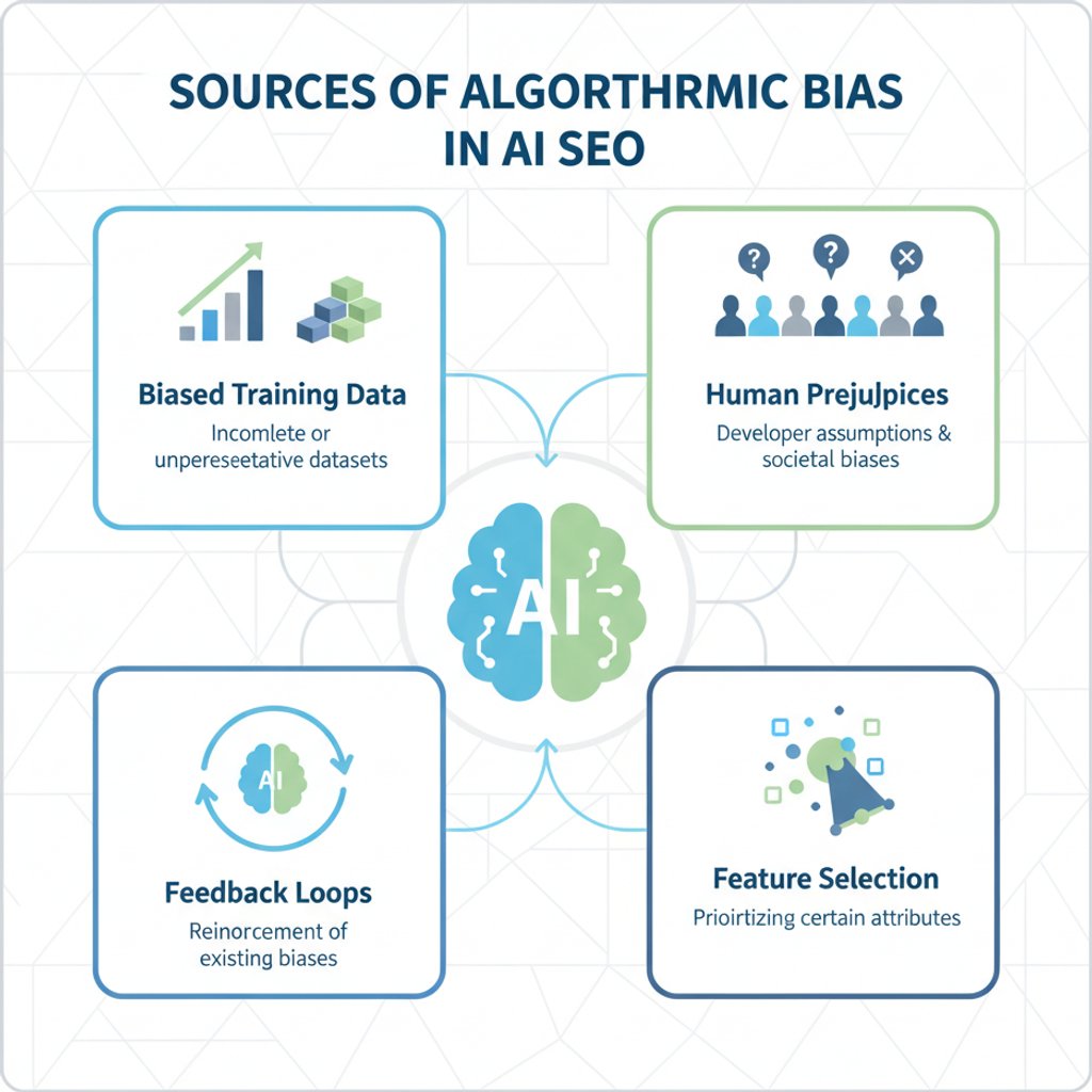 Infographic on Sources of Algorithmic Bias in AI SEO