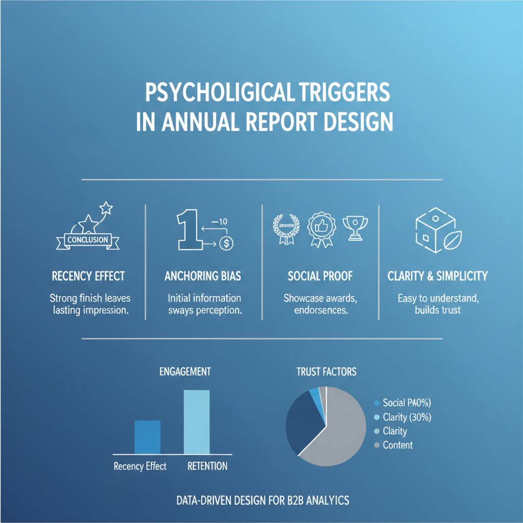Infographic on psychological triggers for effective annual report design in Malaysia